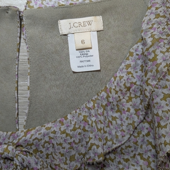 J. Crew Purple Ditsy Floral Ruffle Tiered Bow Silk Chiffon Mini Dress Coquette - Picture 9 of 10
